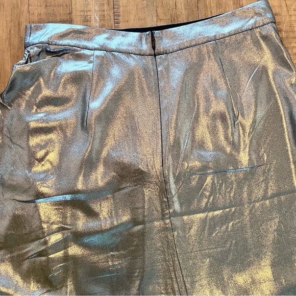 AllSaints Carla Gathered Silver Metallic Midi Skirt Side Split Polyester Size 10 - Picture 10 of 15